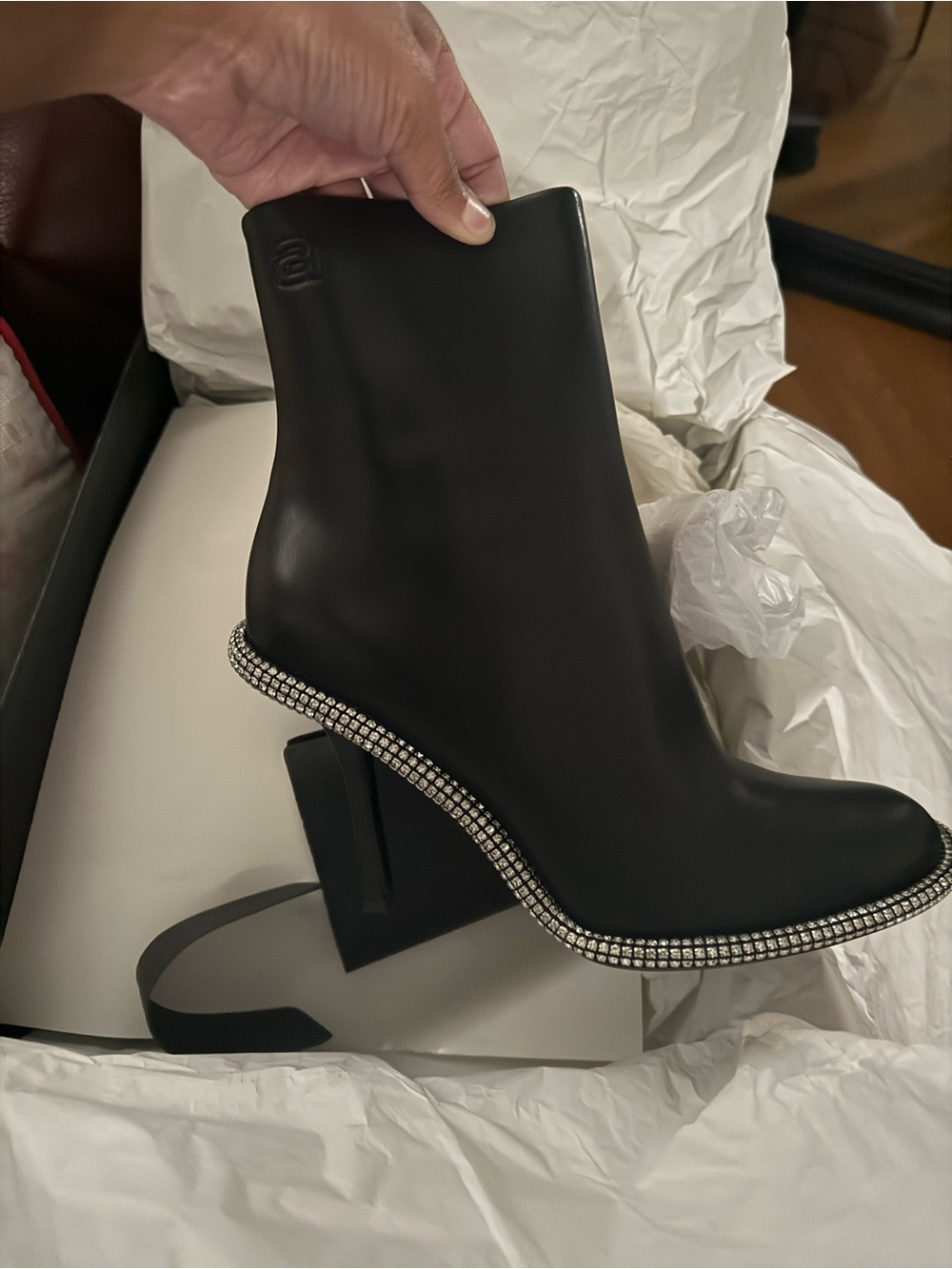 Alexander Wang Black Rhinestone-Trim Stiletto Ankle Boots